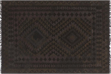 Flat Weave Kilim, Antique, Navaho, Vintage, Handmade, Geometric Kilim Black Blue Hand-Woven Rectangle 100% Wool Area Rug 5 x 6